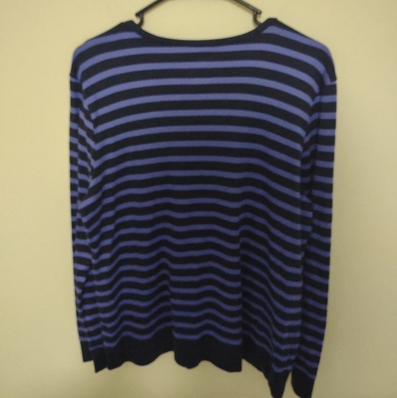 L.L. Bean blue and black striped long sleeve lightweight cardigan Size Large - Picture 3 of 4